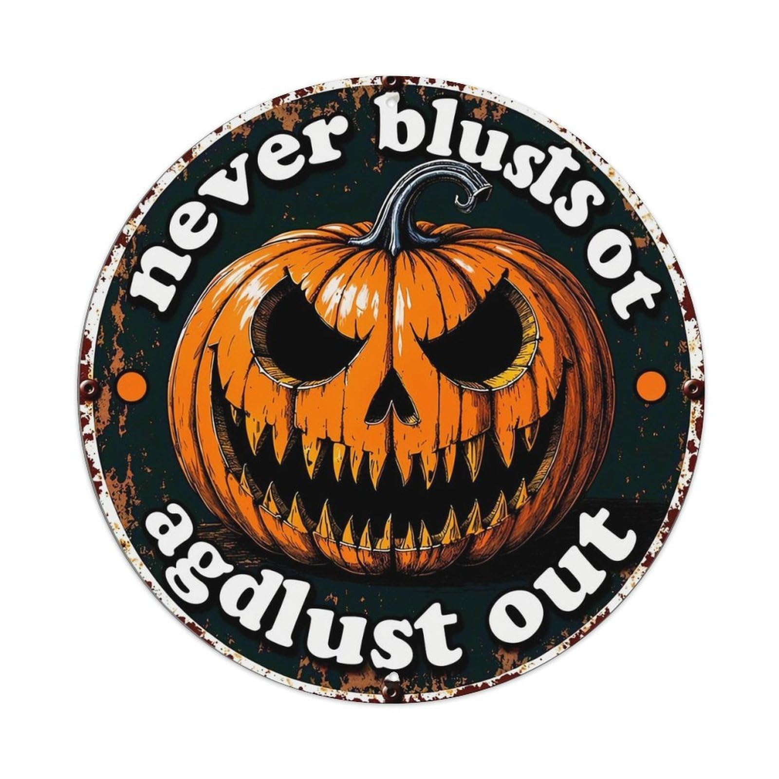 Pumpkin Face Halloween Design Art Vintage Round Tin Sign Retro Metal Wall Decor Metal Poster, Home Bar Garage Cafe Wall Art Decoration 8x8Inches
