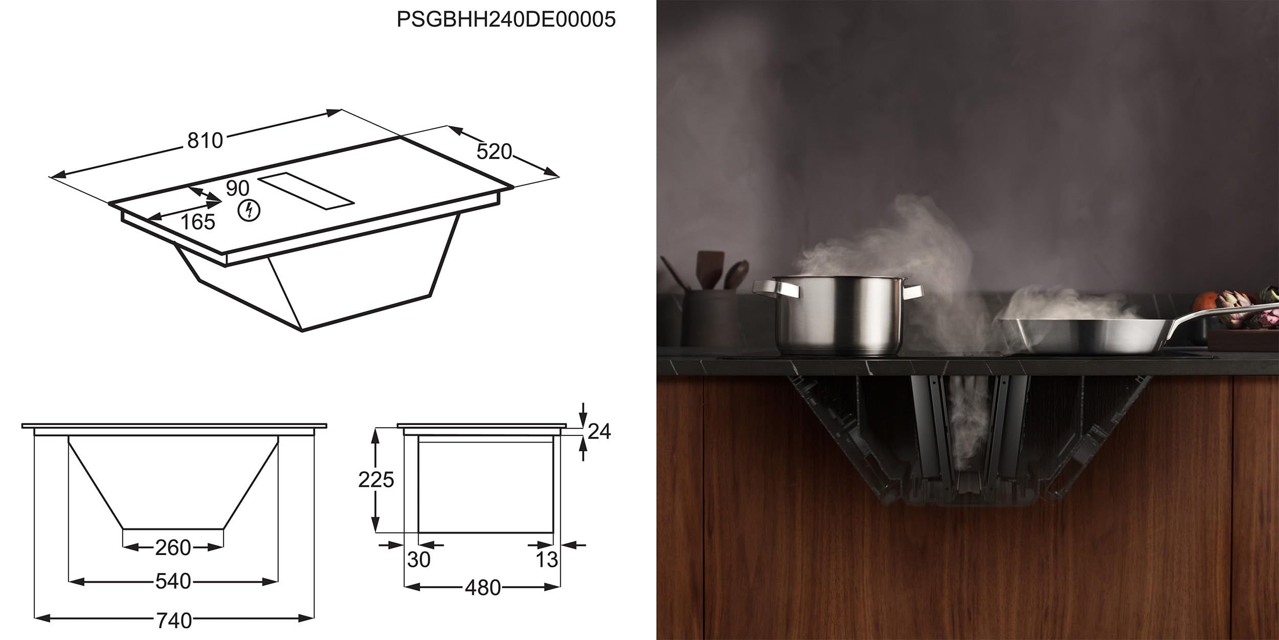 AEG Induktionskochfeld 80cm mit Integriertem Dunstabzug, Testsieger StiWa und ETM, Made in Germany, SaphirMatt Oberfläche 10x Kratzresistenter, Spülmaschinenfeste Fett-, Aktivkohlefilter, TH84CB0BSZ