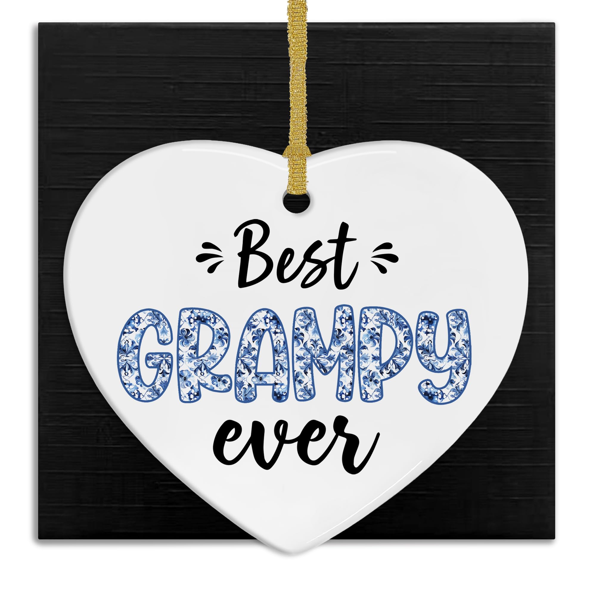 Chinoiserie Grampy Gifts Heart Ceramic Christmas Ornaments, Best Grampy Ever Gifts, Grandpa Fathers Day Birthday Gift Hanging Ornaments for Christmas Tree, Grandpa Gift from Grandkids,3x3In