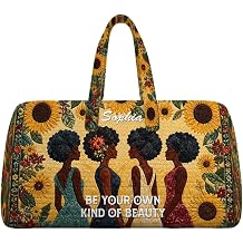 Personalized African American Woman Quilted Duffle Bag, Black Girl Travel Duffel Bag, Quilted Weekender Bag, Carry On Luggage Gym Tote A03