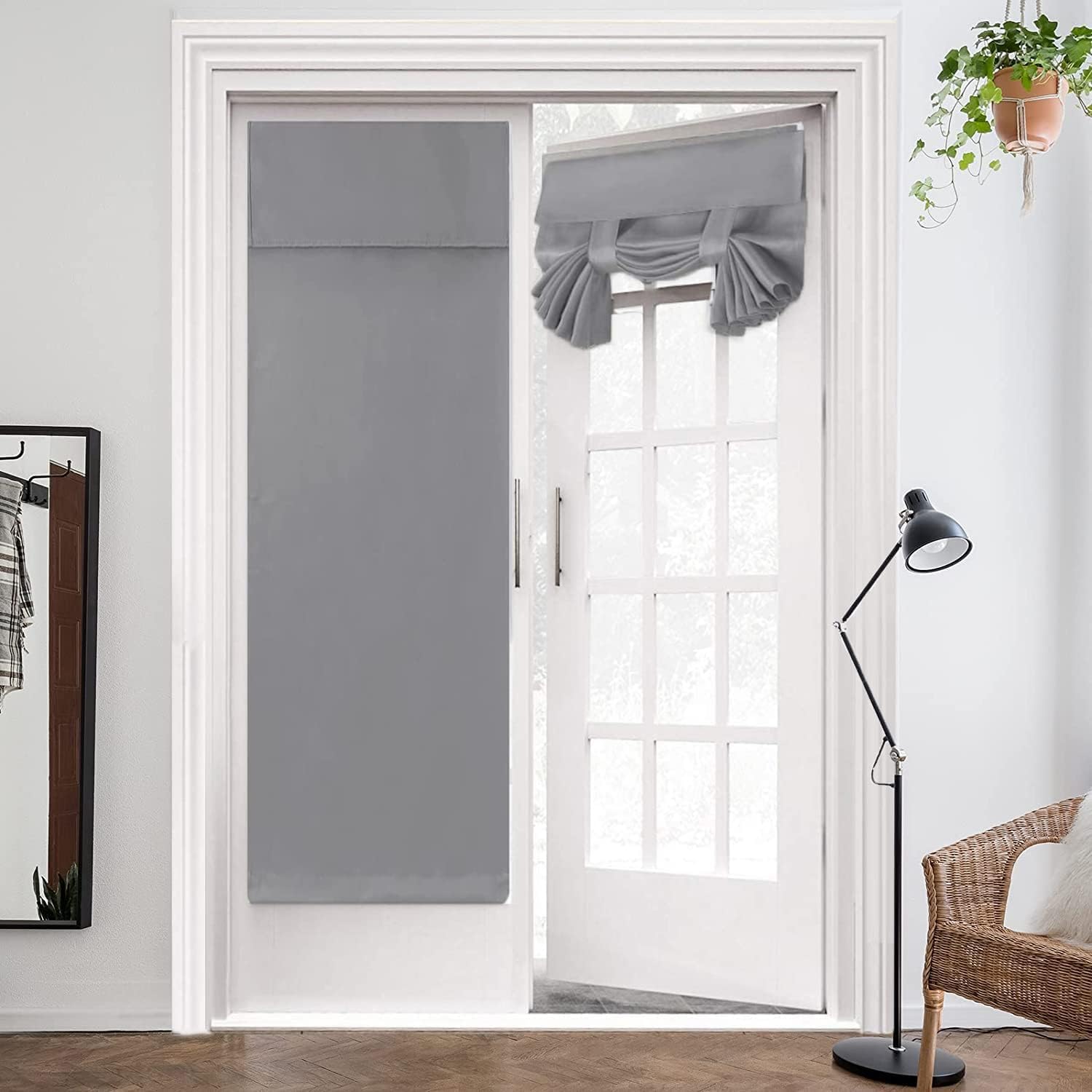 ZHhan French Door Curtains Privacy Blackout Shade for Glass Door Home Office, Sidelight Curtain Tie up Shade, Easy Installed 30"x34", Light Grey, 1 Panel — image 1