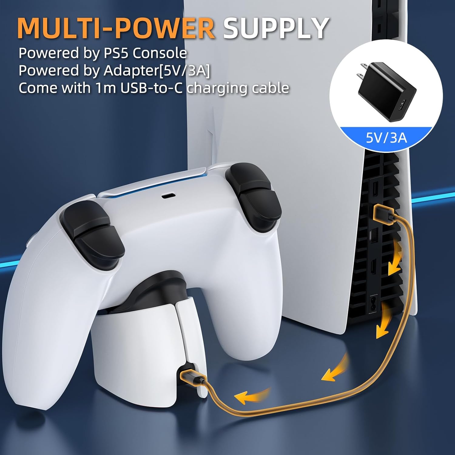 Charging Dock for PS5 Controller, IINE Fast USB Charging Station for PS5 DualSense Edge Controller, with Charger Indicator and Charging Cable - Image 7