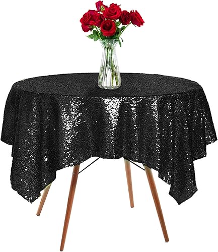 Mantel de lentejuelas de 50 x 50 pulgadas, mantel negro brillante con purpurina brillante y secuencia metálica, para decoración de fiesta de