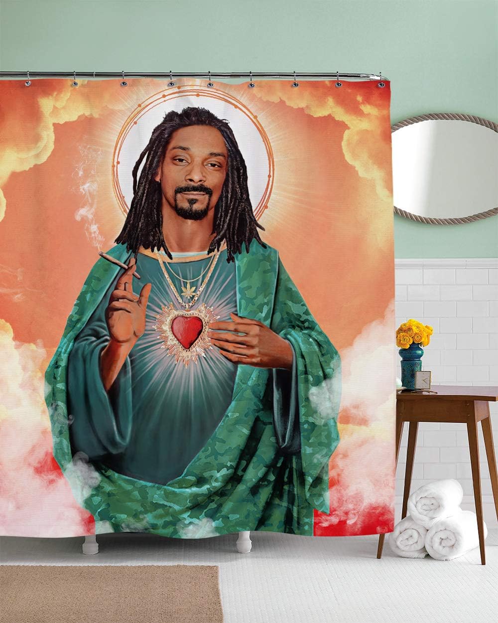 Sharp Shirter Novelty Shower Curtain Set, Funny Meme Art, Hilarious College Decor, Marijuana Leaf, Cannabis, African American, Rap Saint : Home & Kitchen