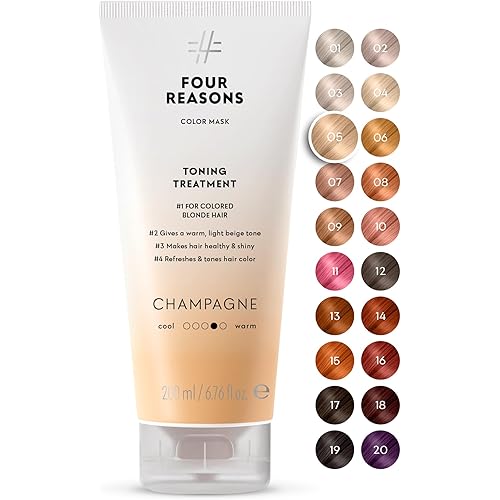 Four Reasons Color Mask – Champagne Blonde - (27 Colors) Toning Treatment, Color Depositing Conditioner, Tone & Enhance Color-Treated Hair - Semi Permanent Hair Dye, Vegan and Cruelty-Free, 6.76 fl oz