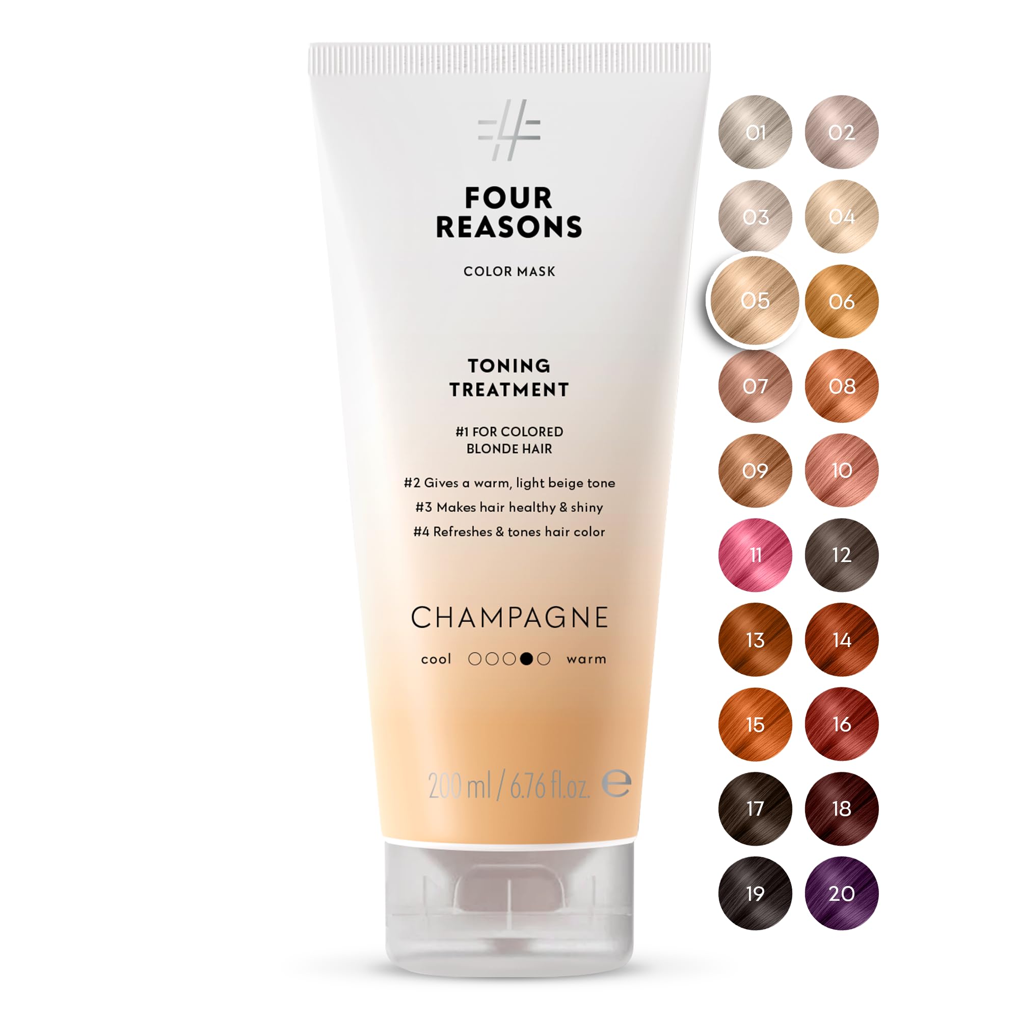 Four Reasons Color Mask – Champagne Blonde - (19 Colors) Toning Treatment, Color Depositing Conditioner, Tone & Enhance Color-Treated Hair - Semi Permanent Hair Dye, Vegan and Cruelty-Free, 6.76 fl oz