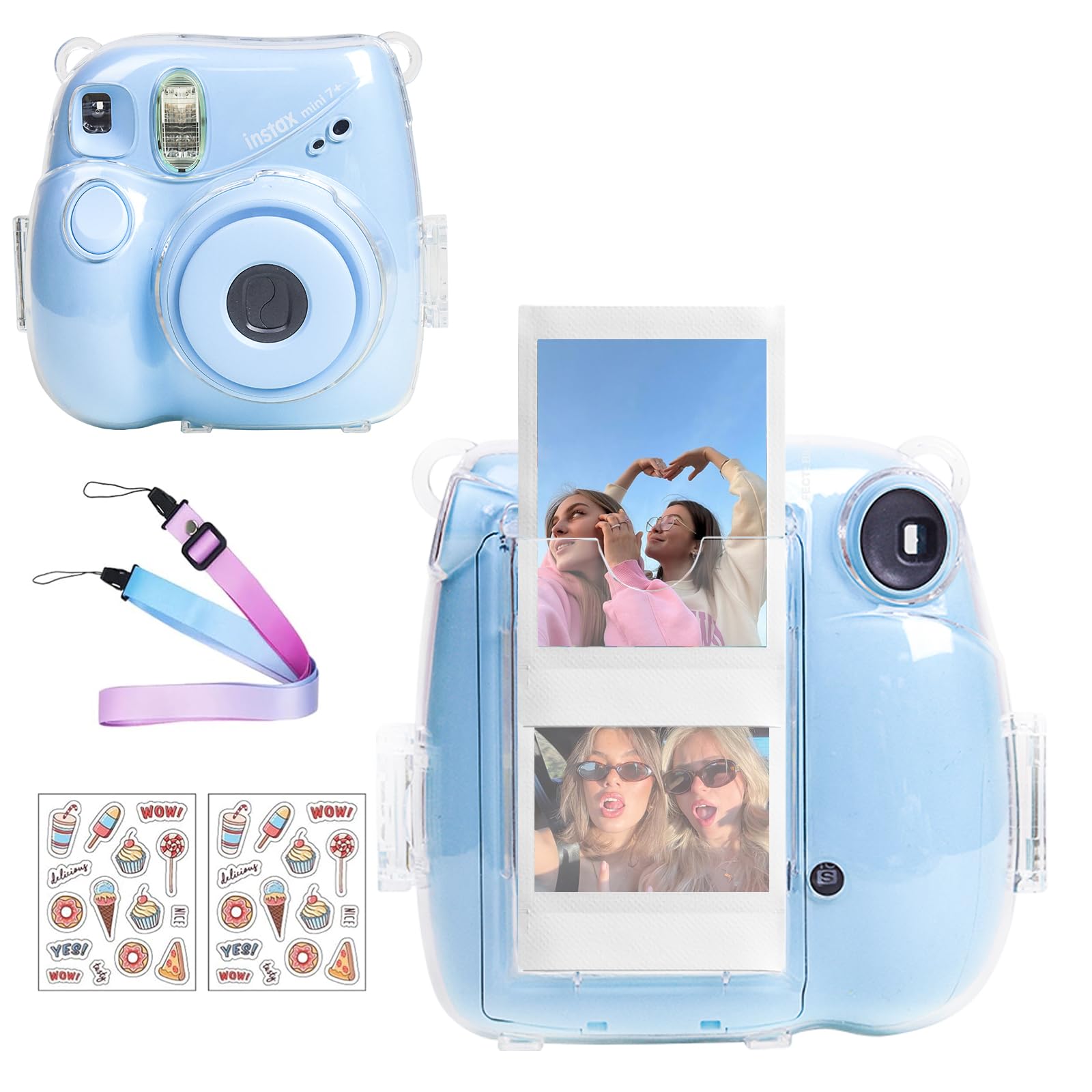 WOGOZAN Mini 7+ Clear Case for Fujifilm Instax Mini 7+ Instant Camera with Back Pocket to Store 10 Pcs 2x3 Photos, Case for instax 7 Plus with 2 DIY