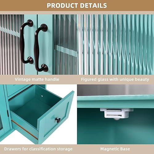 Miniatura 5 de Scurrty Gabinete de barra de café con almacenamiento gabinete de exhibición de vidrio 4 cajones y 2 puertas armario de cocina organizador de