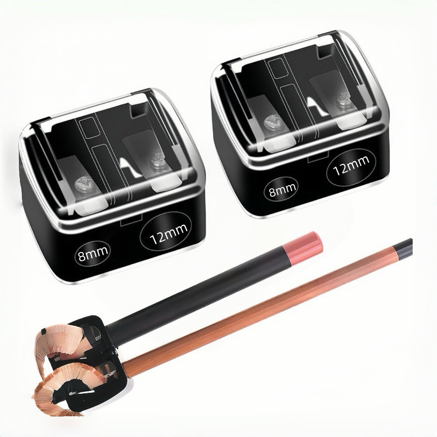 2Pcs Temperino Universale Per Trucco, A Doppio Foro(12 Mm/8 Mm) Per Sopracciglia, Matite Labbra, Eyeliner, Lame Di Precisione, Comodo Per Viaggi (Nior)