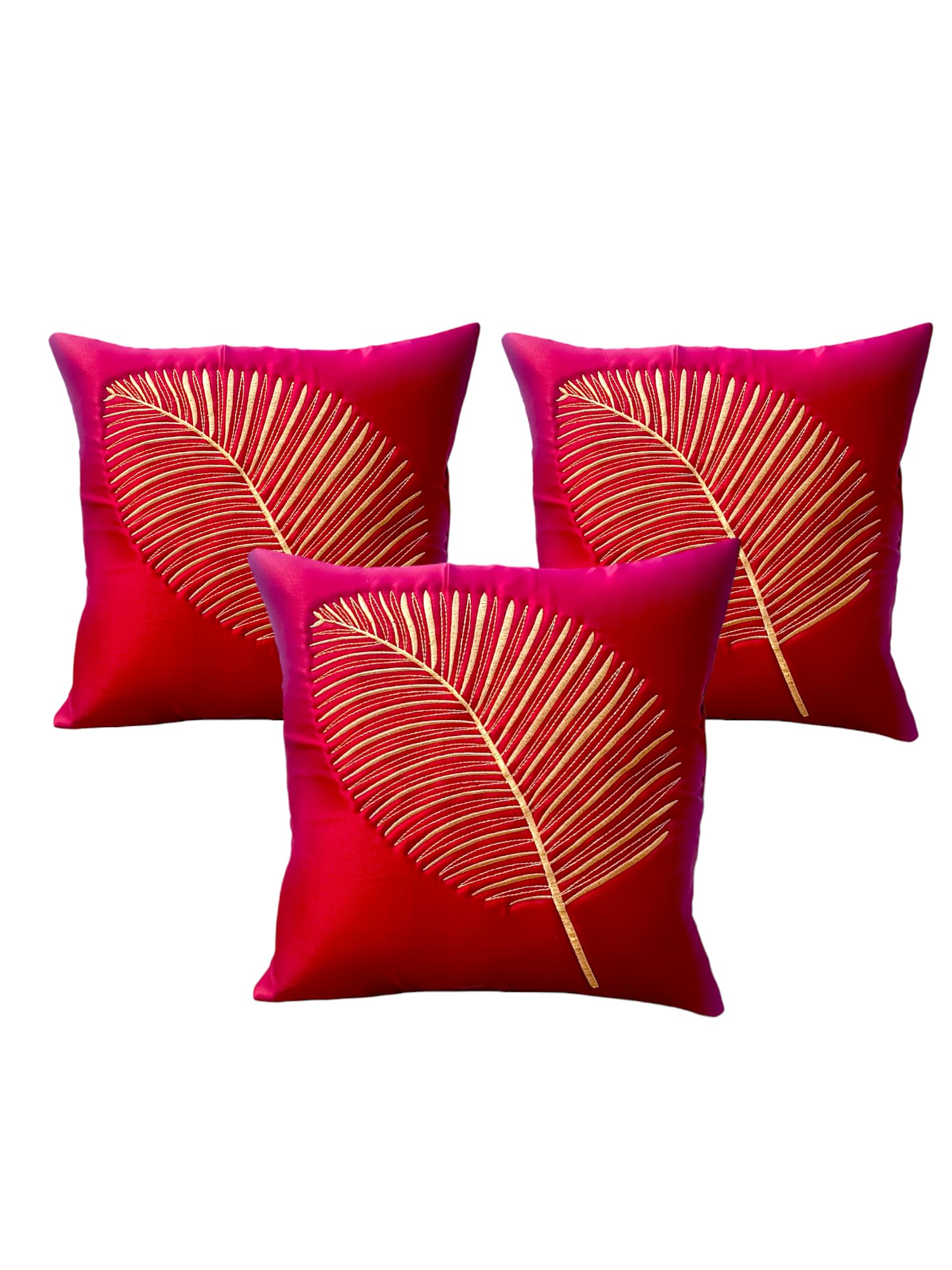 Premium Embroidered Satin Silk Cushion Covers | 16 x 16 Inches | Set of 3 with Intricate Detailing | Elegant Accent for Sofa, Couch, or Bed (Maroon)-image-31