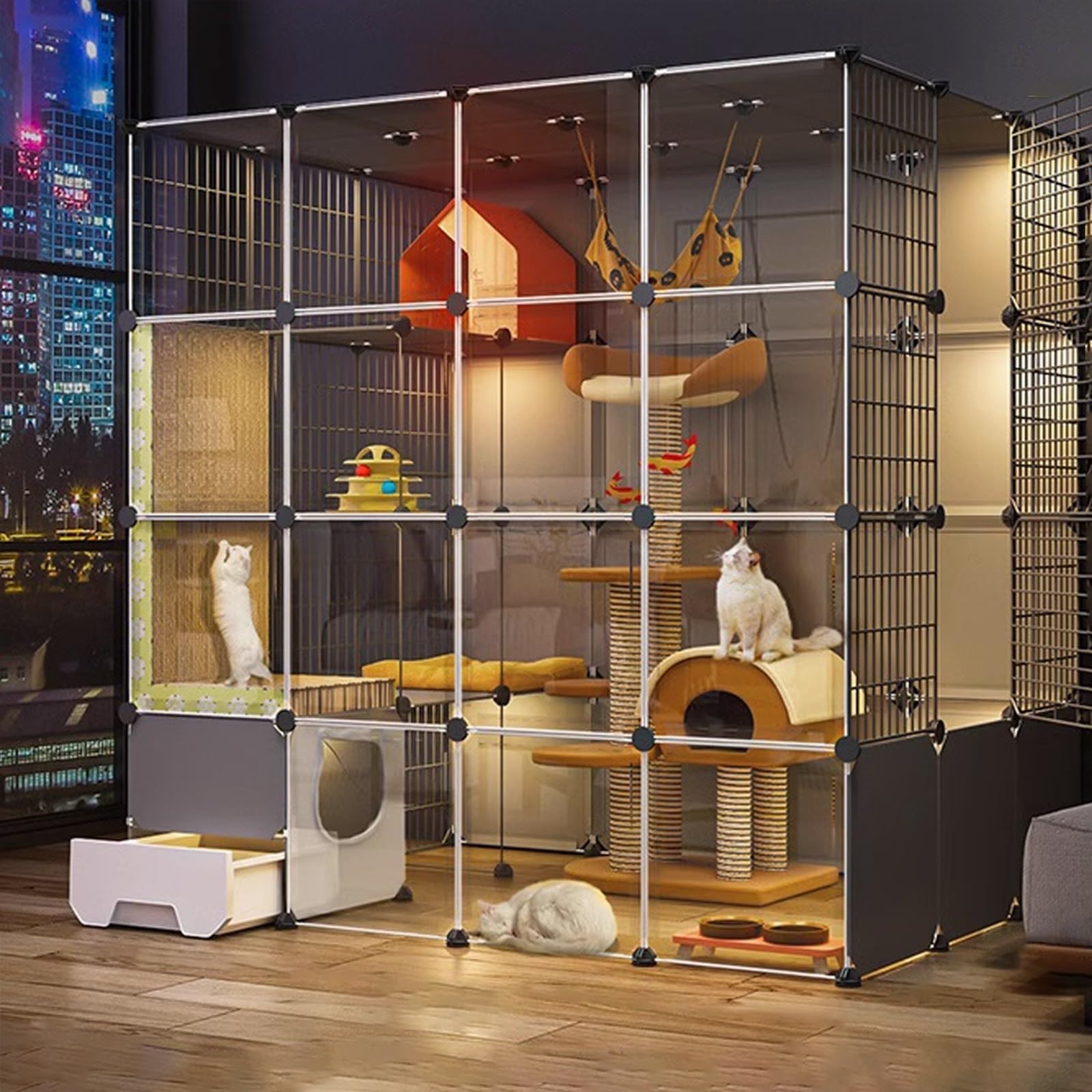 Montage facile cage pour chat de grande taille multi-niveaux modulable et fiable