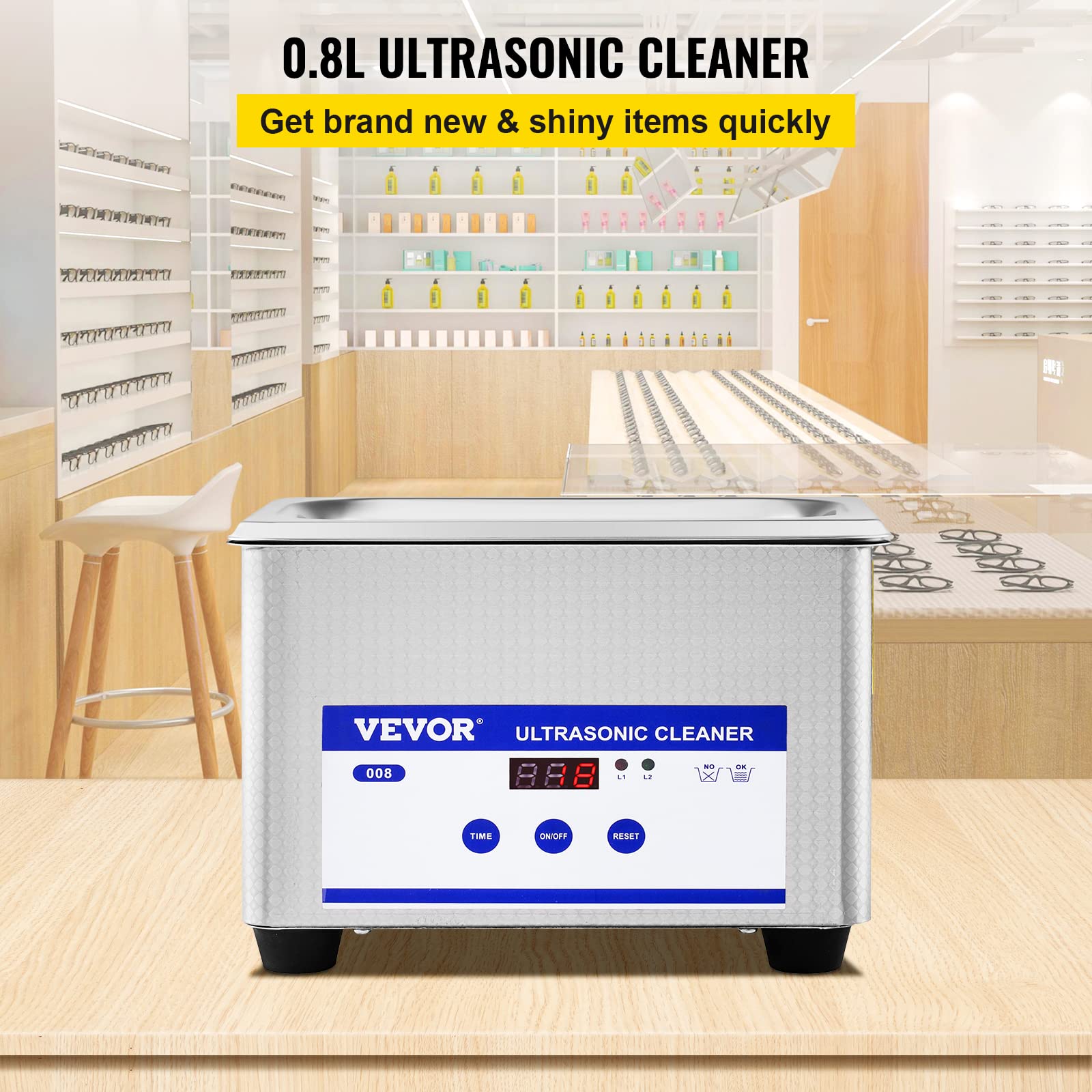 VEVOR Ultraschallreiniger, 800 ml, 35 W, professioneller Ultraschall-Reiniger aus Edelstahl, leistungsstarke Ultraschall-Reinigungsmaschine, 40 kHz Frequenz, mit LED-Display für Schmuck, Uhren,