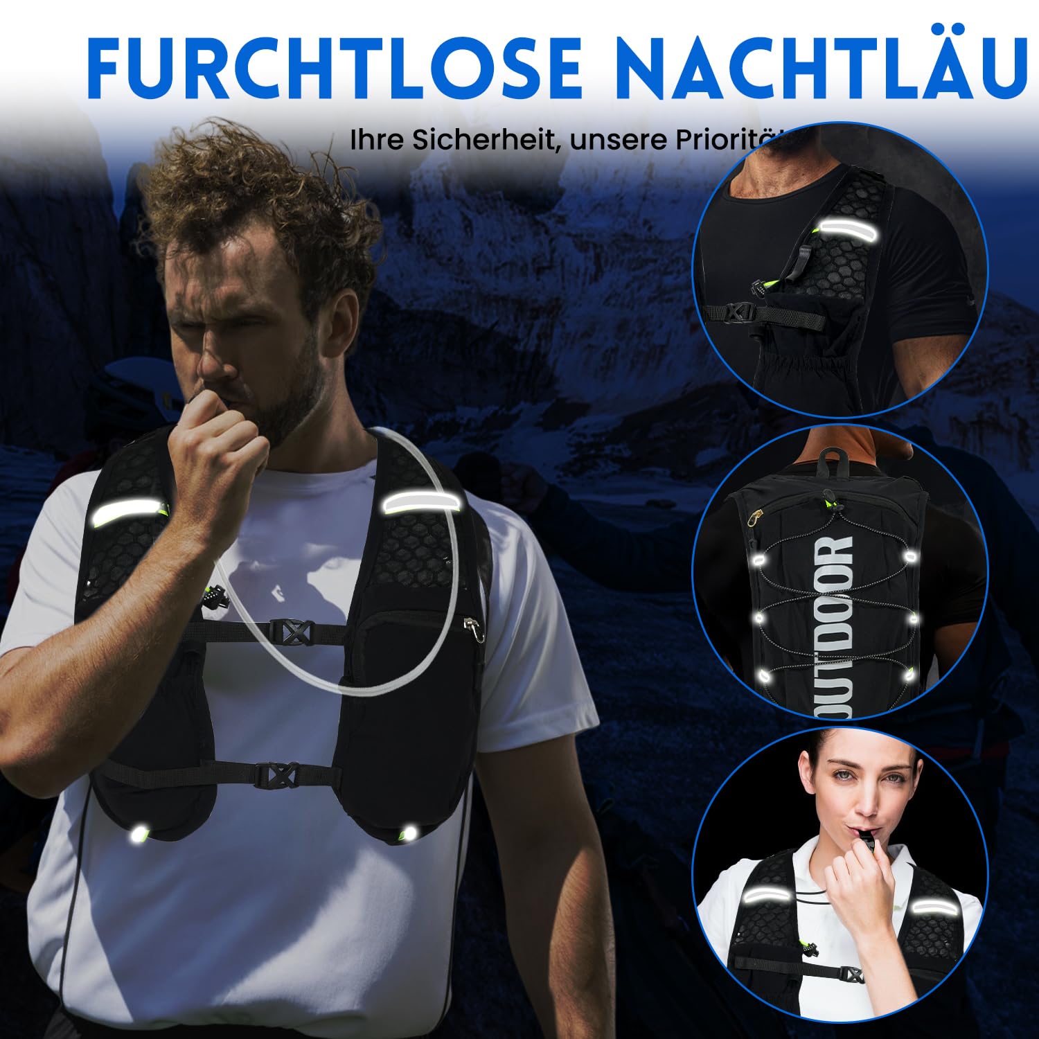 Laufweste mit Trinkblase 1,5L und Trinkflasche 500ml, Verstellbarer Ultra-Leichter Trinkrucksack für Damen und Herren, Funktionelle Laufrucksack für Marathons, Laufen, Radfahren, Wandern