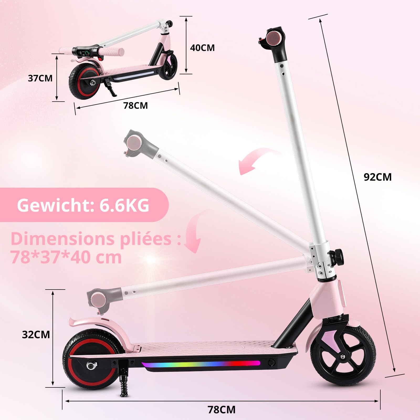 Trottinette électrique Enfant,Trottinette Electrique 6-12 Ans,Pliable Trottinette Enfant,Trotinette Electrique Écran LED,PliableTrottinettes électriques Autonomie de 8 km