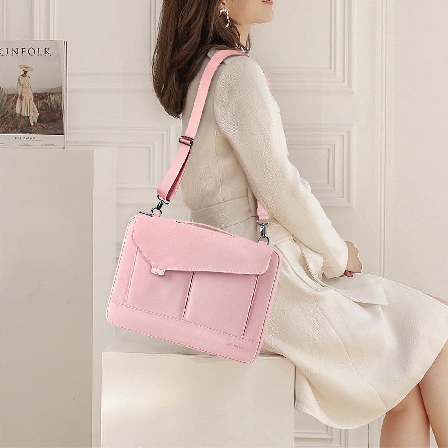 DOMISO 17-17.3 Inch Laptop Sleeve Bag Business Briefcase Messenger Bag Compatible with 17.3" Dell Computer/ProBook 470/MSI GS73VR Stealth PRO/Dell/Lenovo/Acer/ASUS,Pink - Image 2