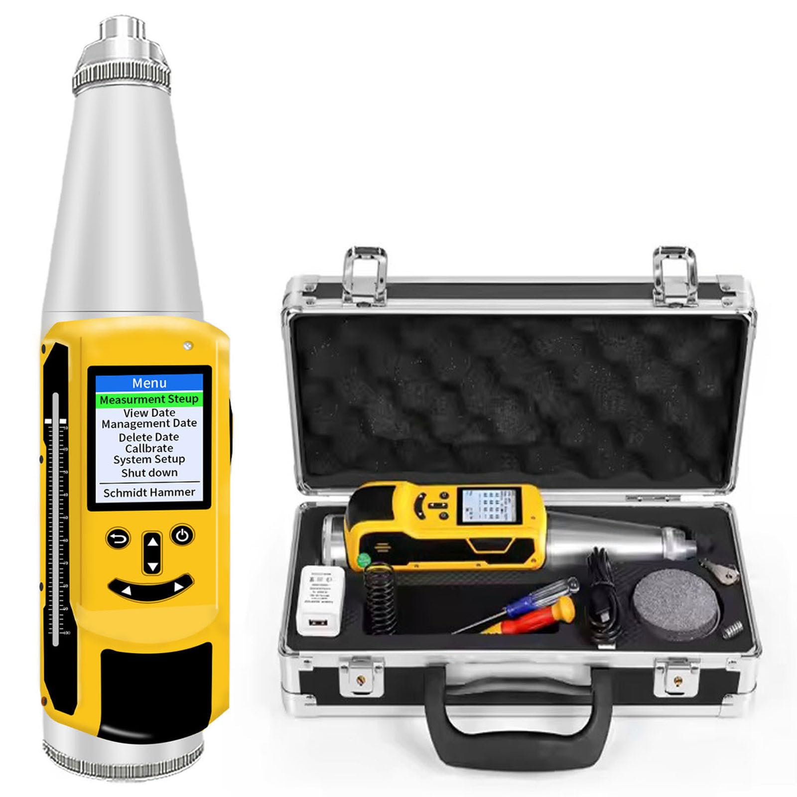 HTTGDGDH Concrete Rebound Hammer Tester 2.0 Inch Oled Screen Portable Resiliometer Test Meter Tool Test Scope Of 10-60Mpa Concrete Hammer Tester Support Data Export,