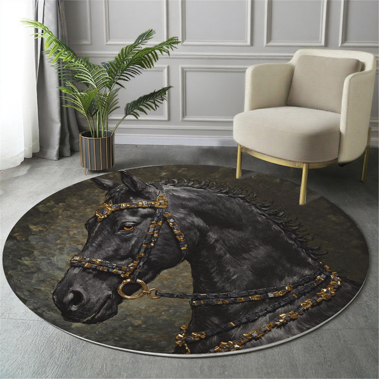 Tapis de sol animaux peinture à l'huile grand format circulaire