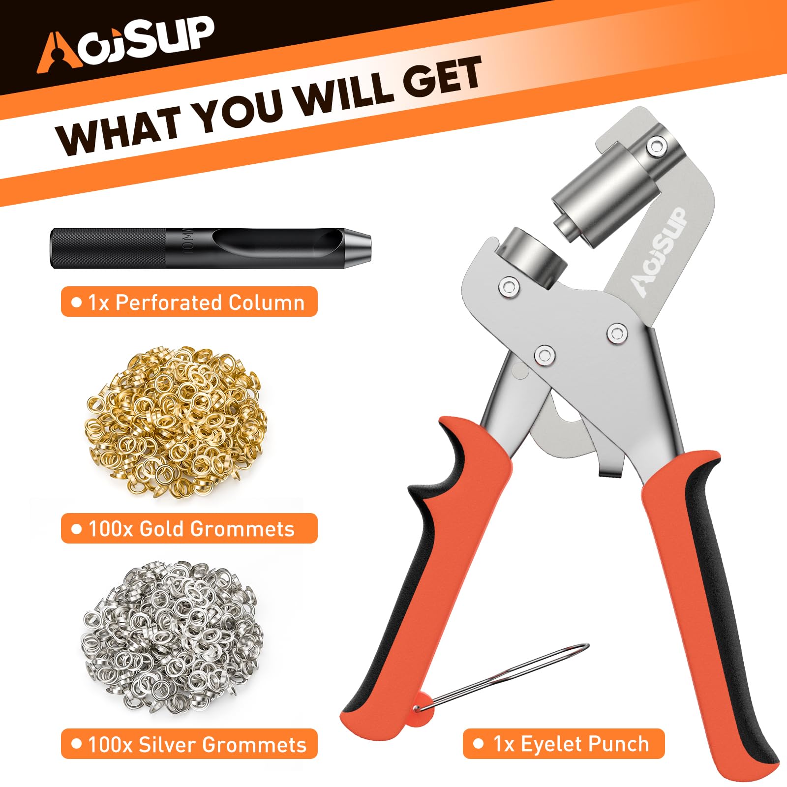 Pinze per Occhielli Professionali, Set di Occhiellatrice per Teloni Professionali con 200 PCS Occhielli (Ø 10 mm), Occhiellatrice Manuale per Teloni e Tessuti