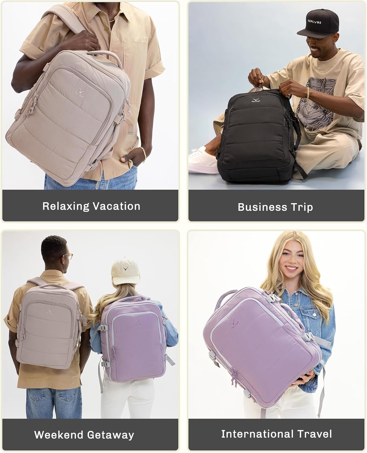 Hynes Eagle Travel Backpack for Women Puffer Flight Approved Carry On Backpack 16 inch Laptop Personal Item Weekender Bag 30L Khaki - Image 2