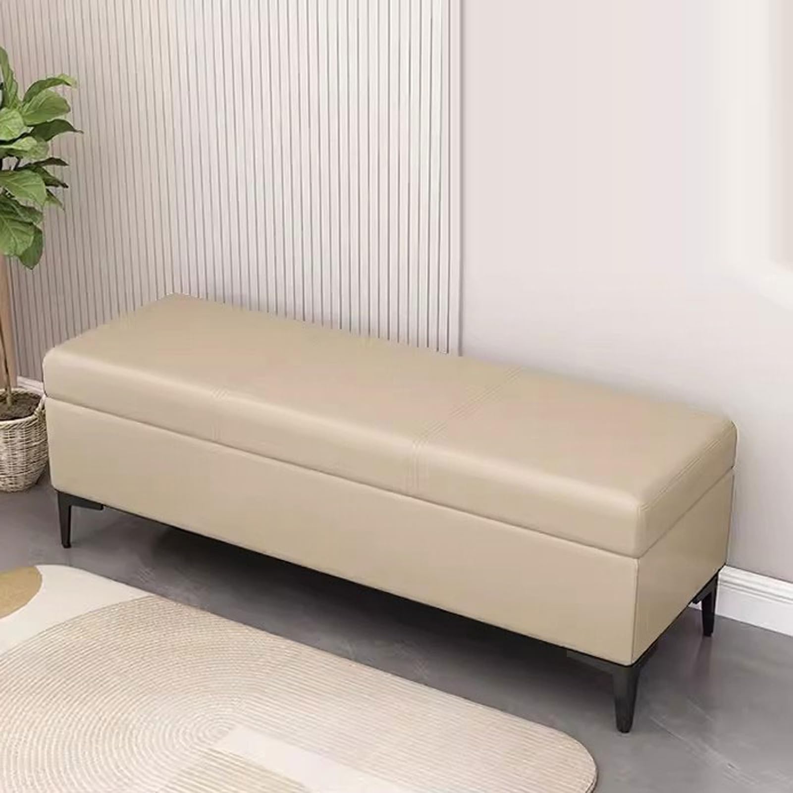 Repose-pieds coffre de rangement en cuir avec assise rembourrée pour salon chic