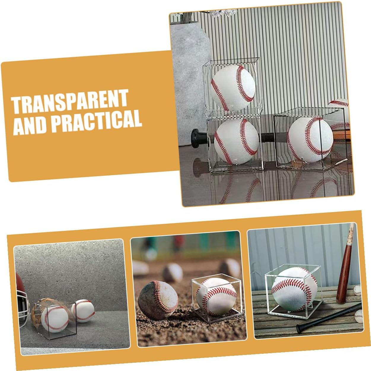 FAVOMOTO 3pcs Baseball Display Cubes with Stand, Acrylic Baseball Display Cases for Memorabilia Storage and Softball Holder, Collectible Keepsake Box for Sports Fans