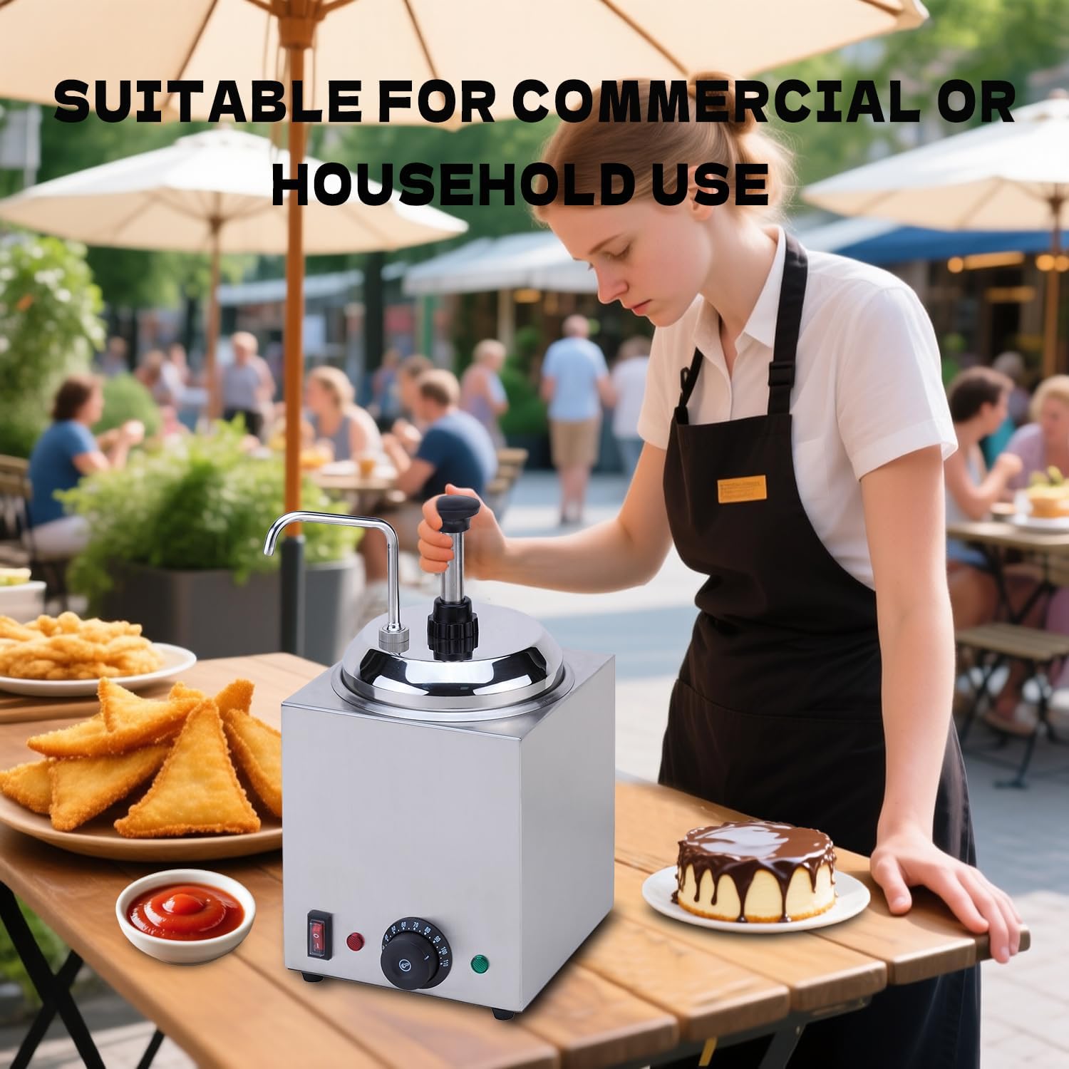 SNICE Commercial Hot Cheese Dispenser, Stainless Steel, Temperature Control Warmer Machine for Butter, Chocolate, Caramel, Fudge with Pump