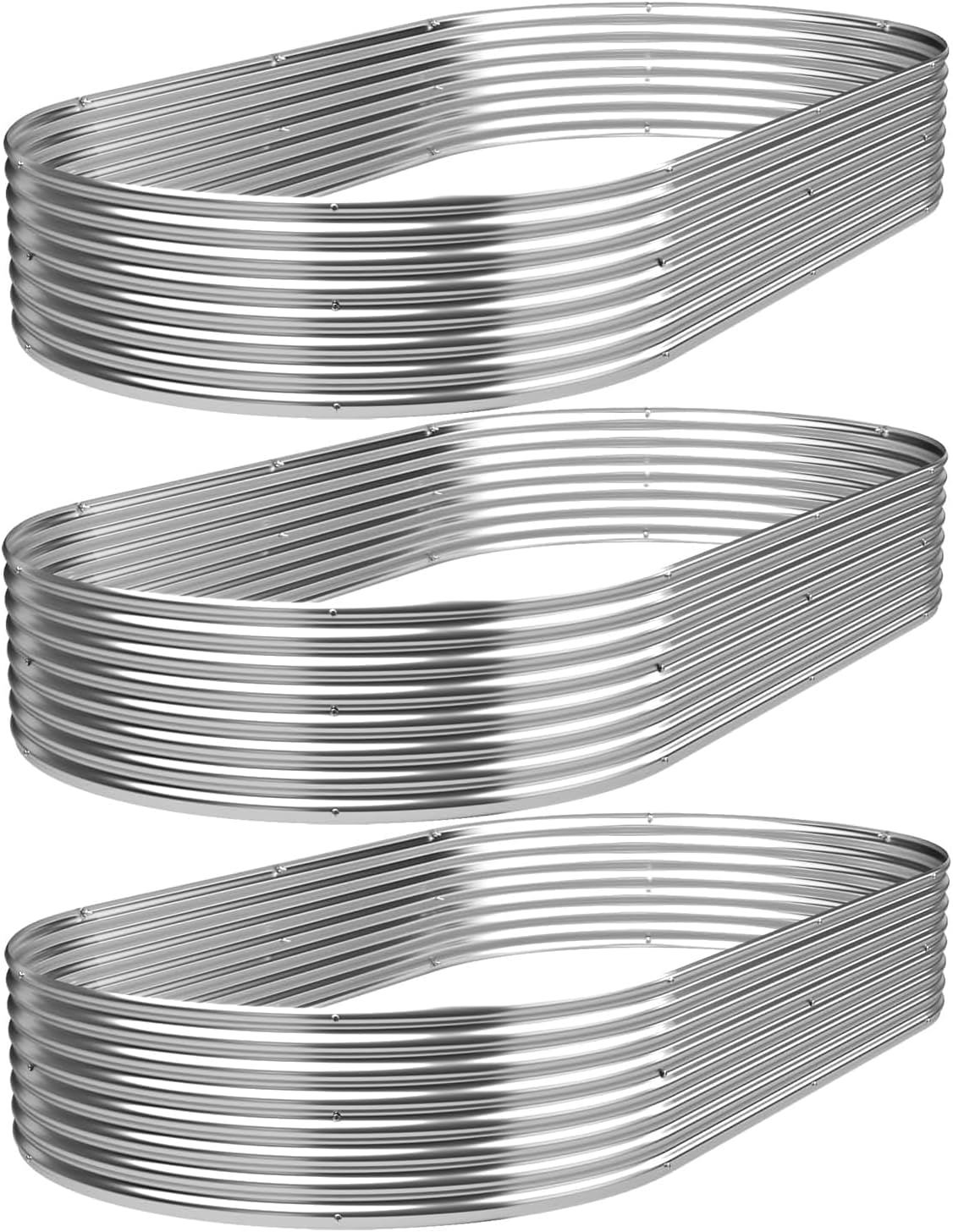 3 Pack Oval Corrugated Galvanized Steel Raised Garden Bed Outdoor, Metal Above Ground Garden Bed for Vegetables and Flowers, Raised Beds for Gardening-4x2FT