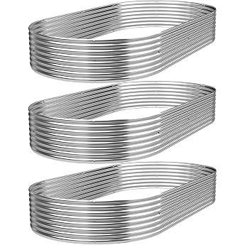 Planters Set of 3 120 x 60 cm Galvanised Raised Bed Outdoor Metal Raised Bed for Vegetables Steel Raised Beds for Garden Above Ground Garden Bed for Flower Ellipse