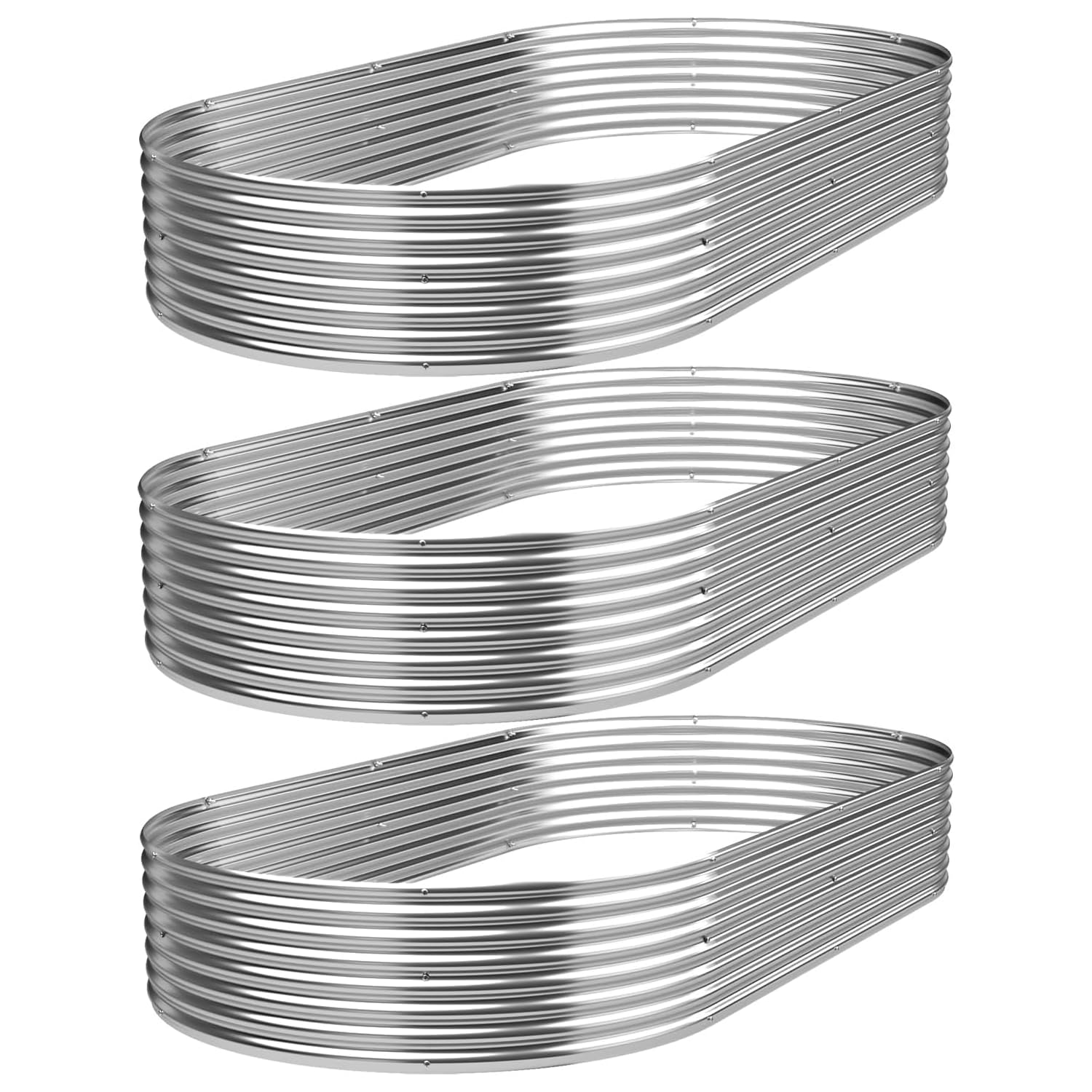 GROVELEAF 3 Pack Oval Corrugated Galvanized Steel Raised Garden Bed Outdoor, Metal Above Ground Garden Bed for Vegetables and Flowers, Raised Beds for Gardening-4x2FT