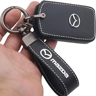 Genuine Leather Smart Key Fob Case Cover Protector Compatible with Mazda 3, Mazda 3 Hatchback, Mazda 6, CX-5, CX-50, CX-3, CX-30, CX-9, CX-90 2020 - 2024(Black)
