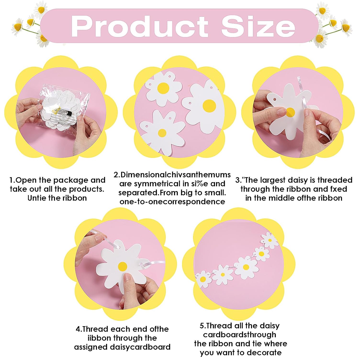 Gjinxi 2Pcs Daisy Groovy Boho Party Banners, White Hippie Daisy Party Supplies Decorations, Spring Flower Garlands, Daisy Paper Cutouts for Birthday Party Classroom Home Favor Decor 5 71olTy09F6L. SL1500