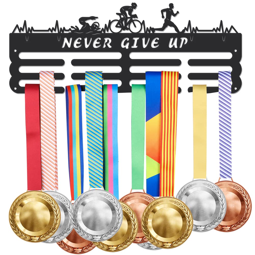SUPERDANT Triatlón Medallas Display Negro 40x15cm Colgante Rack Pared Ganchos para 60+ Medalla