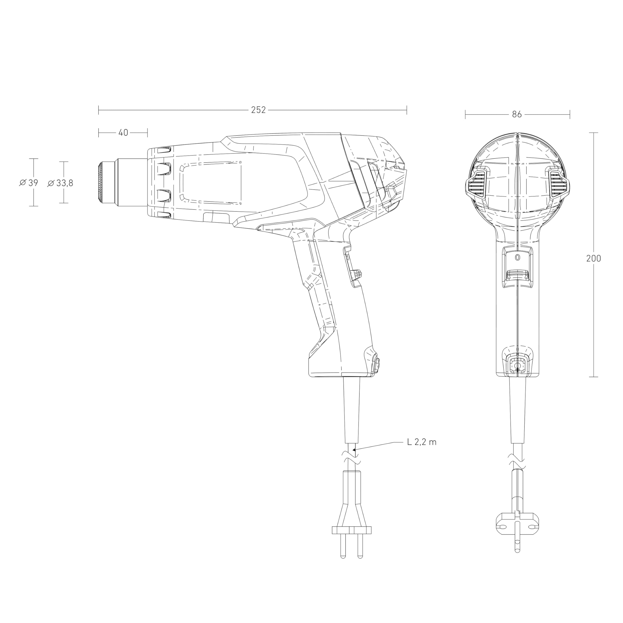 Steinel HL 1620 E - Pistola de aire caliente, Potencia de 1600 W, Temperatura de 300 °C o 500 °C, Caudal de 2 niveles 240/450 l/min, Pistola de calor con un peso de solo 670 g, 351106