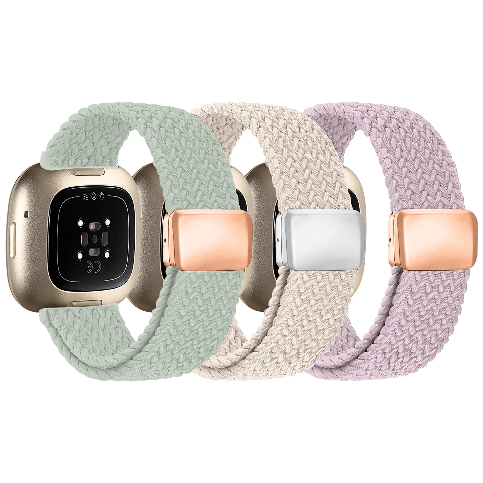 Zspoly Geflochtene Armbänd Kompatibel mit Fitbit Versa 4 Armband/Versa 3/Sense 2/Sense Armband, Magnetischer Elastischer Stoff Sport Nylon Ersatzarmband für Fitbit Versa4/3/Sense1/2 für Damen Herren