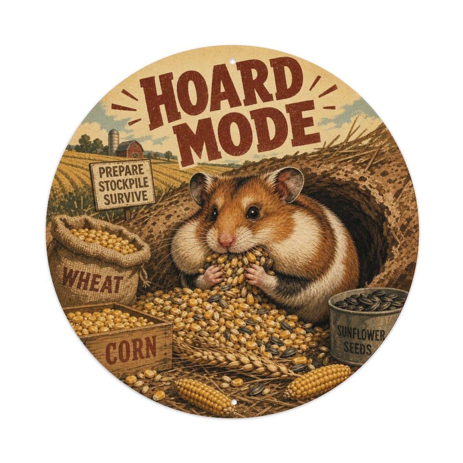 Okngb Style Hamster Playful Pose Cute Pet Vintage Cartoon Rustic Metal Tin Sign Plaque Wall Decor For Cafe, Man Cave, Club Bar, Office, Home Garden Round Metal Poster 8X8inch
