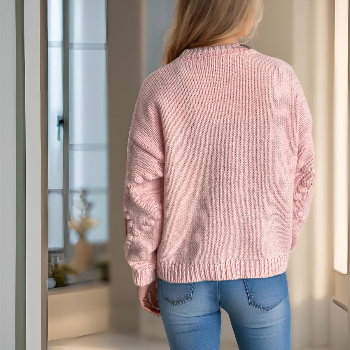 Erdbeer Strickjacke für Damen Gemütlicher Kurzer Grobstrickpullover Süßer Langarm Strickpullover Bequeme Strickmode Leichte Oberbekleidung für Mädchen