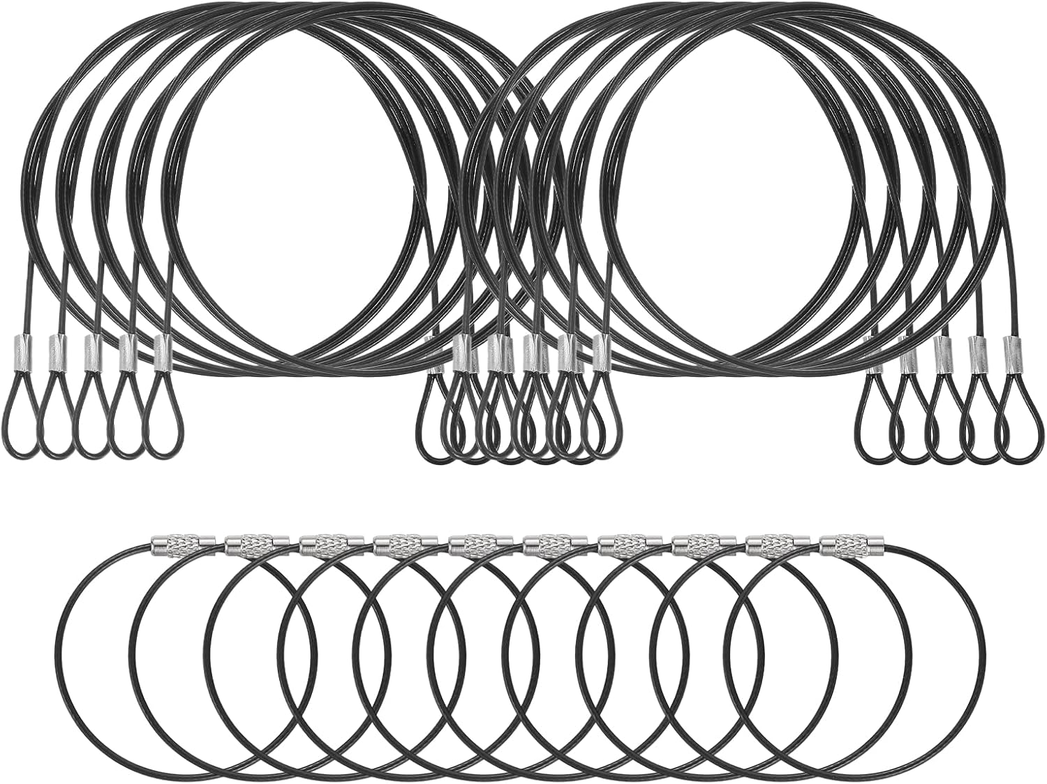 10 Set Double Loop Security Cable Lock (3.28 ft X0.08'') + Keychain Cable, Black