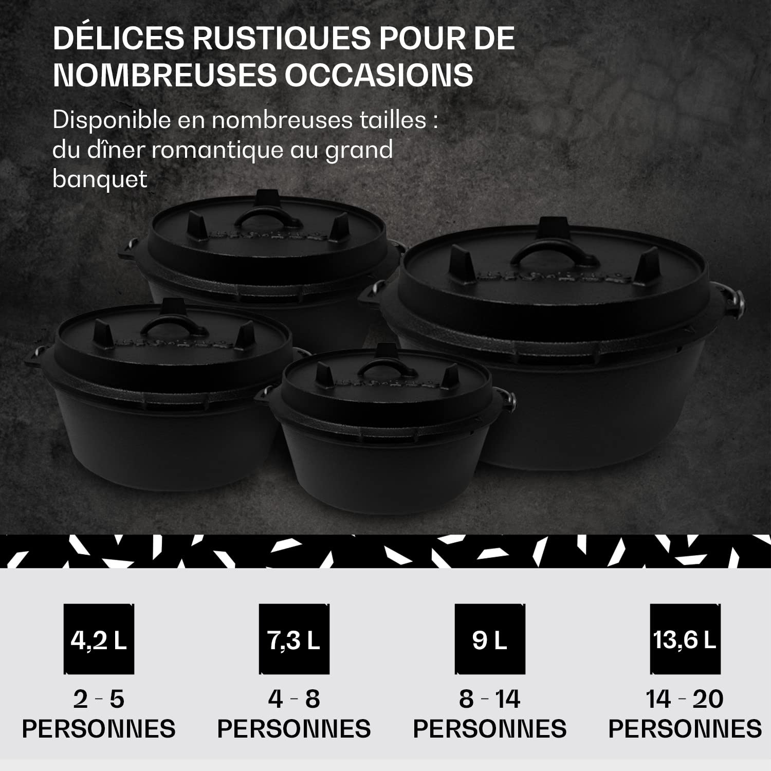 Cocotte en Fonte Pré-assaisonné 9L avec Couvercle, Faitout pour l'Exterieur, Marmite Résistante au Four, Chaudron de Camping