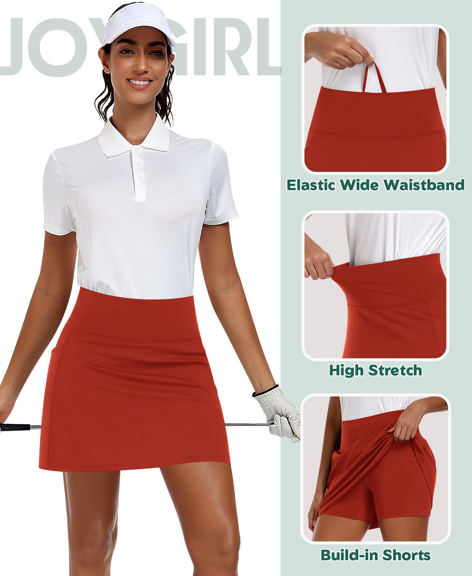 JoyGirl Faldas de golf de 16 pulgadas con bolsillos para mujer, falda de tenis de cintura alta con pantalones cortos, faldas atléticas para pickleball | Pantalones cortos integrados de cintura alta, estilo acampanado, faldas atléticas de pickleball para m