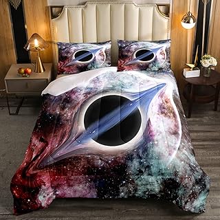 Erosebridal Cosmic Duvet Insert Black Hole Comforter Set Twin Size for Kids Teens Youth,Starry Sky Series Bedding Set Galaxy Outer Space Quilted Duvet Science Fiction Art Style Bedroom Decor