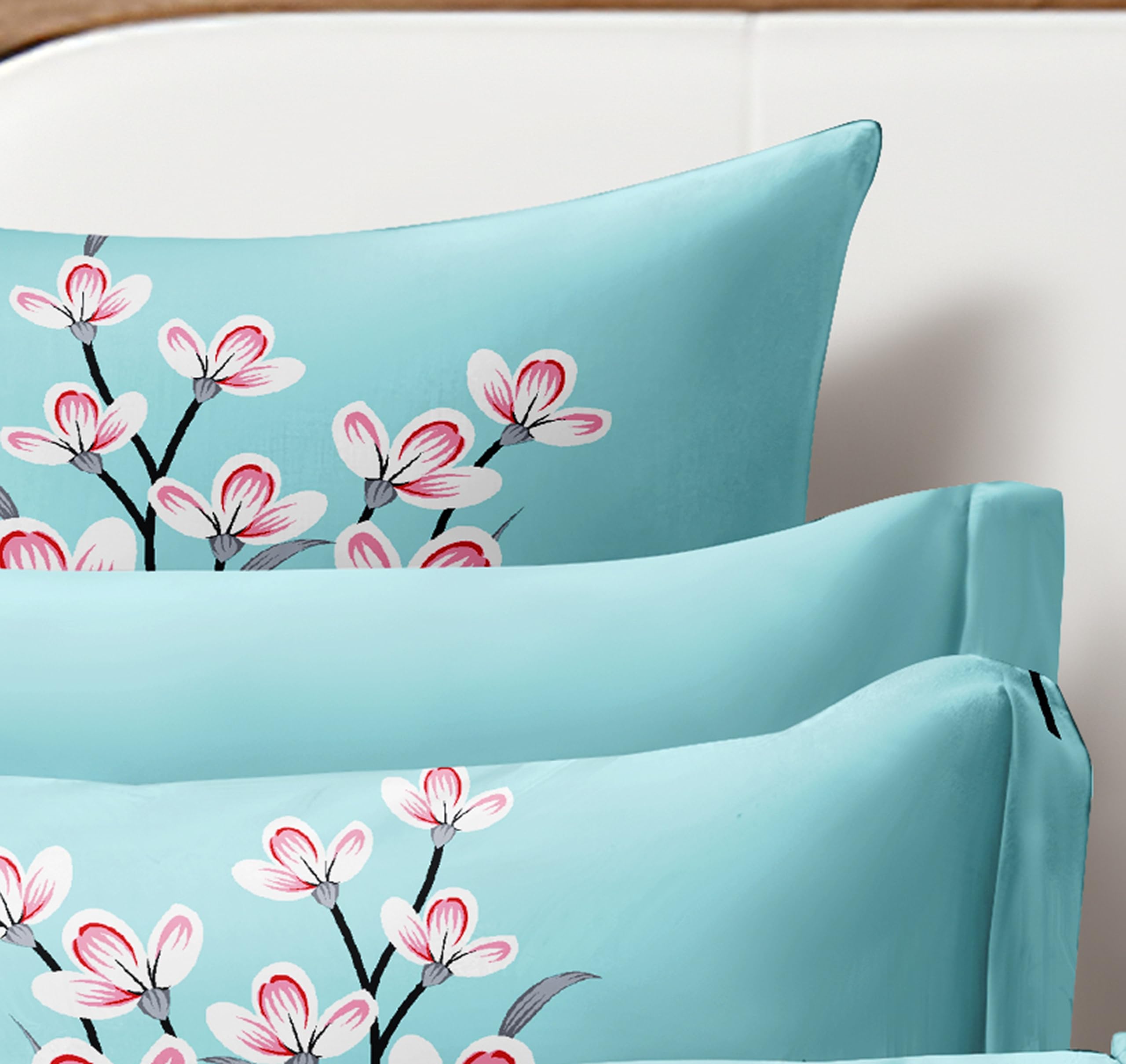 Cortina Microfiber Queen Sheet Set - Leaf & Sky Blue -2 Cortina Microfiber Queen Sheet Set - Leaf & Sky Blue -2
