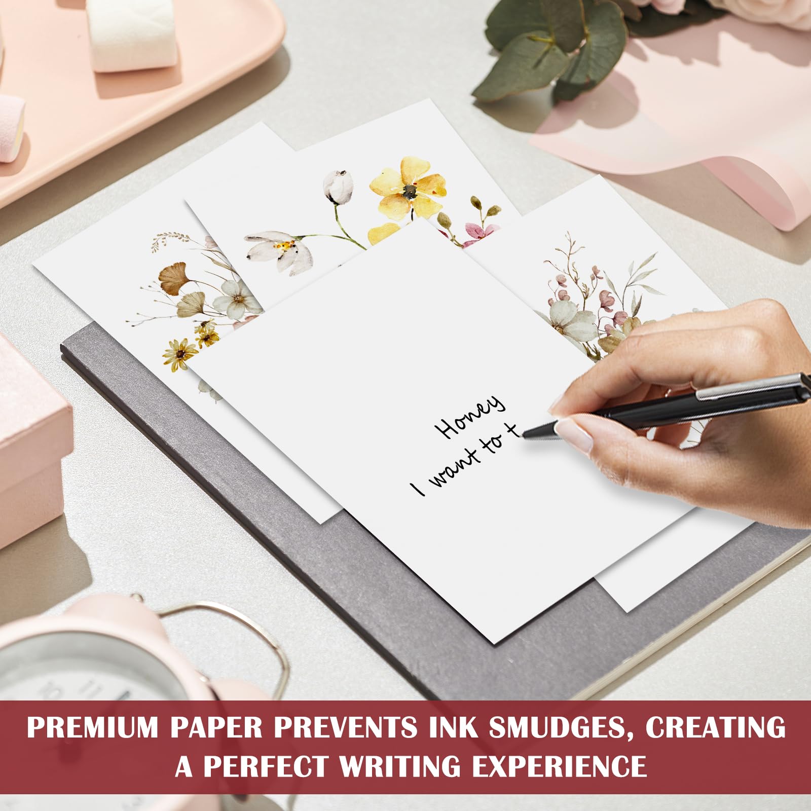 HongyiTime Tarjetas en blanco, tarjetas de felicitación en blanco de 4 x 6 pulgadas, paquete de 30 6 diseños florales surtidos, tarjetas de felicitación en blanco con sobres, tarjetas en blanco con