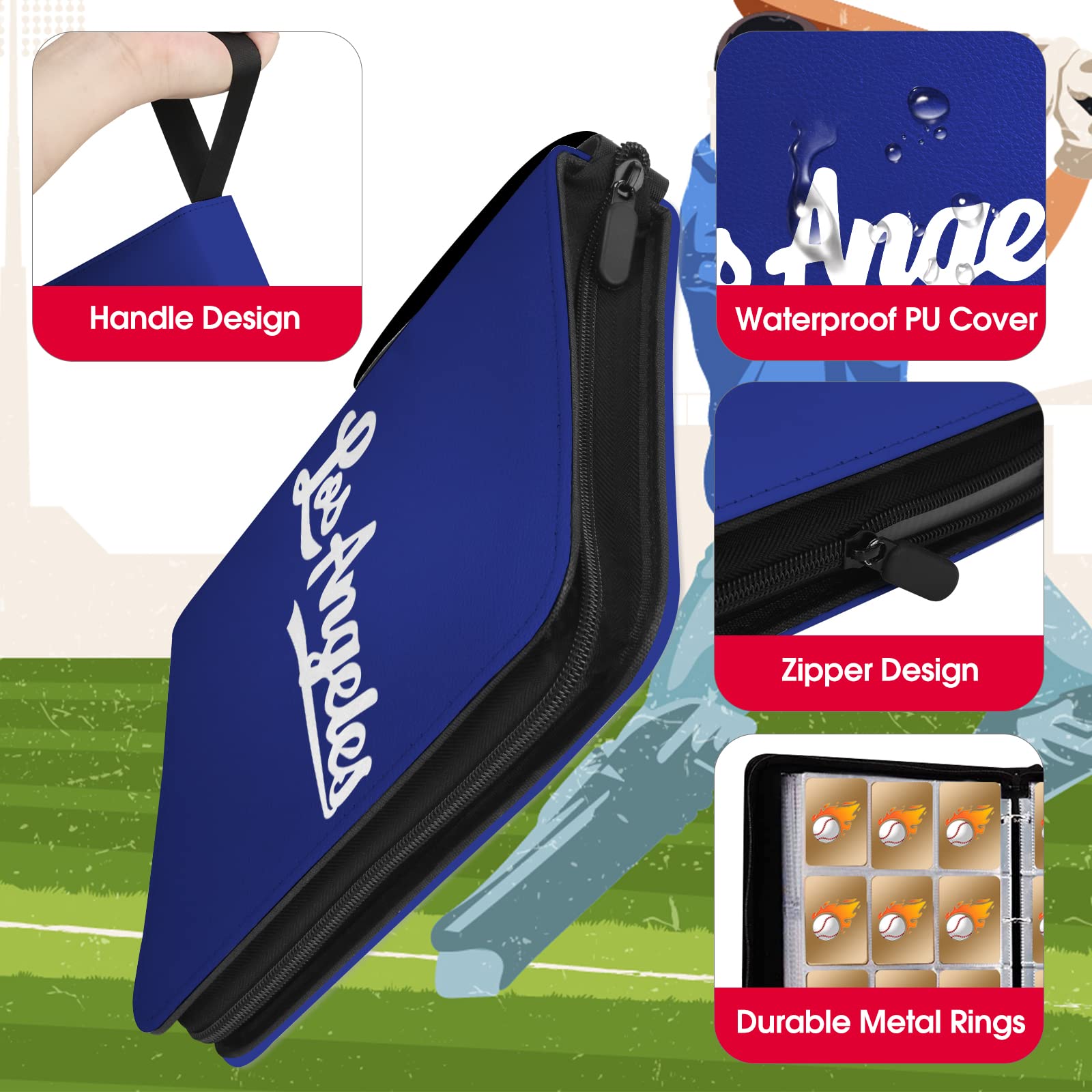 Raccoglitore per carte da baseball con maniche 900 tasche, porta carte da baseball di Los Angeles per carte collezionabili album da collezione baseball carte sportive 3 raccoglitori ad anelli