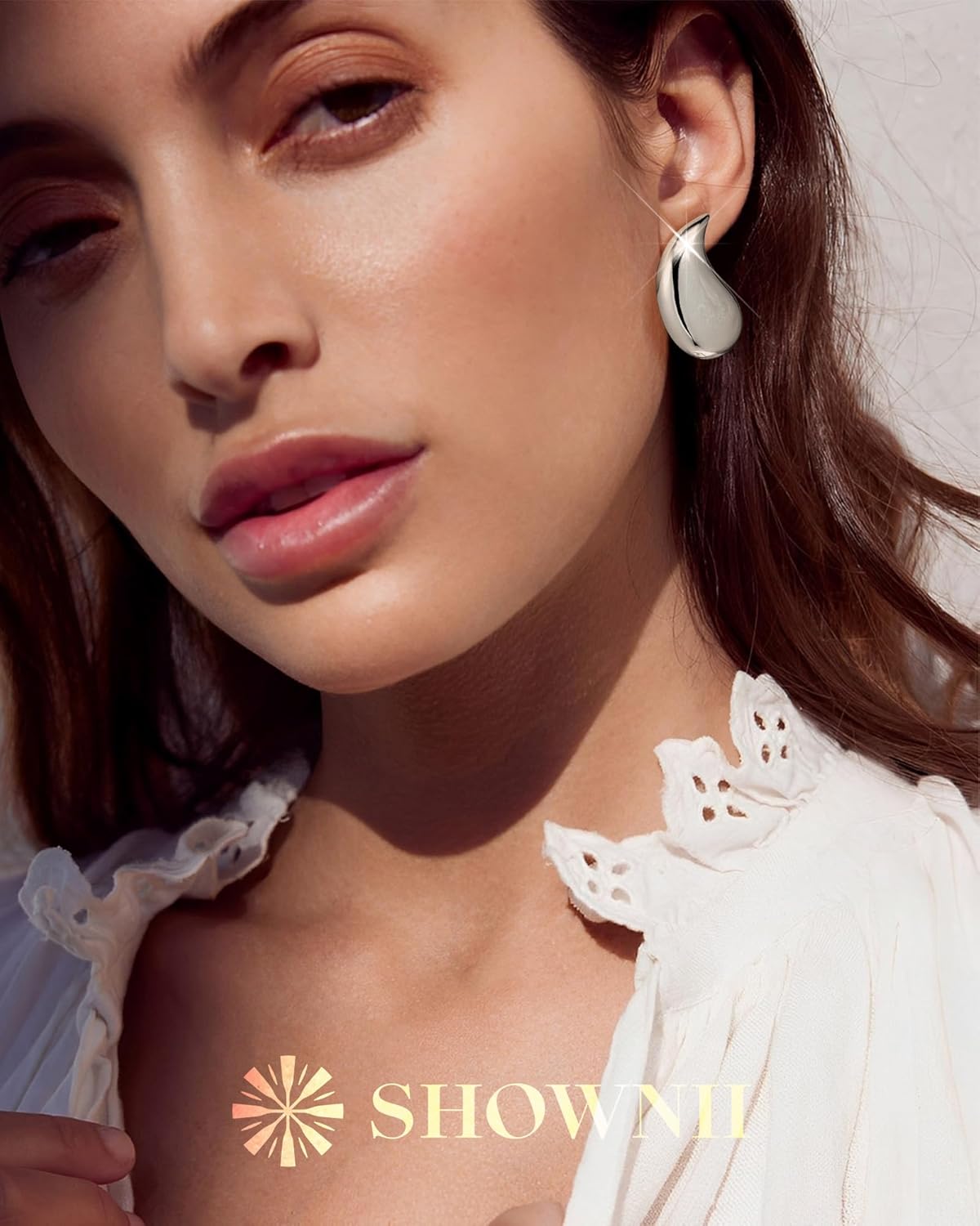 SHOWNII Post Teardrop Chunky Hoop Earrings - Lightweight 14K Real Gold Plated 925 Sterling Silver Dangle Earrings Drop Earrings, Hypoallergenic Fashion Jewelry for Women - Image 2