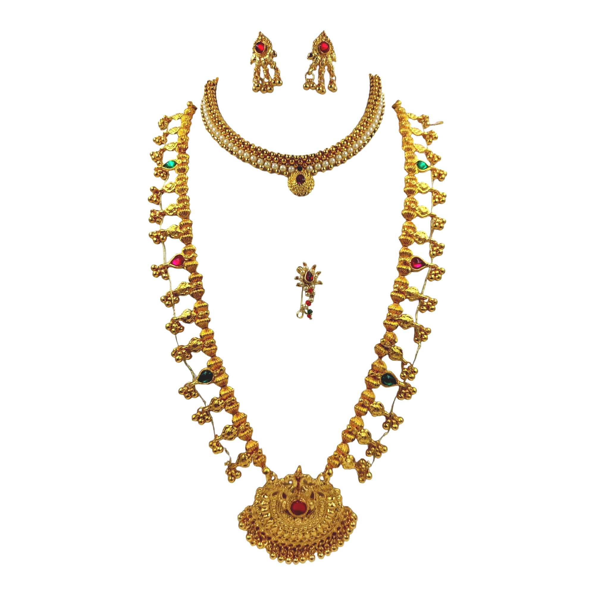 Swaroop Designer Maharashtrian Marathi Gold Plated Kolhapuri Saaj Thushi Nathni Earring Combo For Women (Golden) (B0BPH1CD6L) Amazon Price History, Amazon Price Tracker