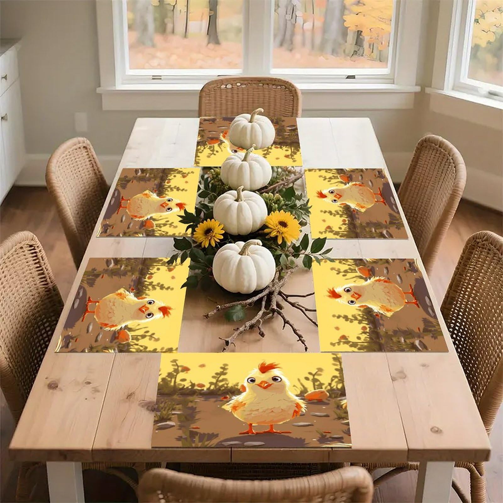 Chicken Chick Placemats Heat-Resistant Washable Place Mats Anti Slip Dining Table Place Mats Wipeable Dining Table Mats Kitchen Decoration Placemats 17.7’’×11.8’’