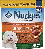 Vista 1 de Blue Buffalo Nudges Jerky Cuts - Golosinas para perros, fabricadas en los Estados Unidos con ingredientes naturales, pollo y pato, bolsa de 36 onzas