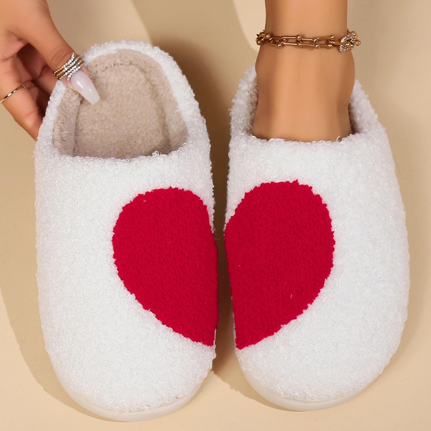 Cartoon Slippers for Womens Mens Cute Cozy Plush Warm Slip-on House Shoes for Indoor and Outdoor Meet Me at Midnight Strawberry Mushroom Evil Eyes Love Heart Slippers - Image 2