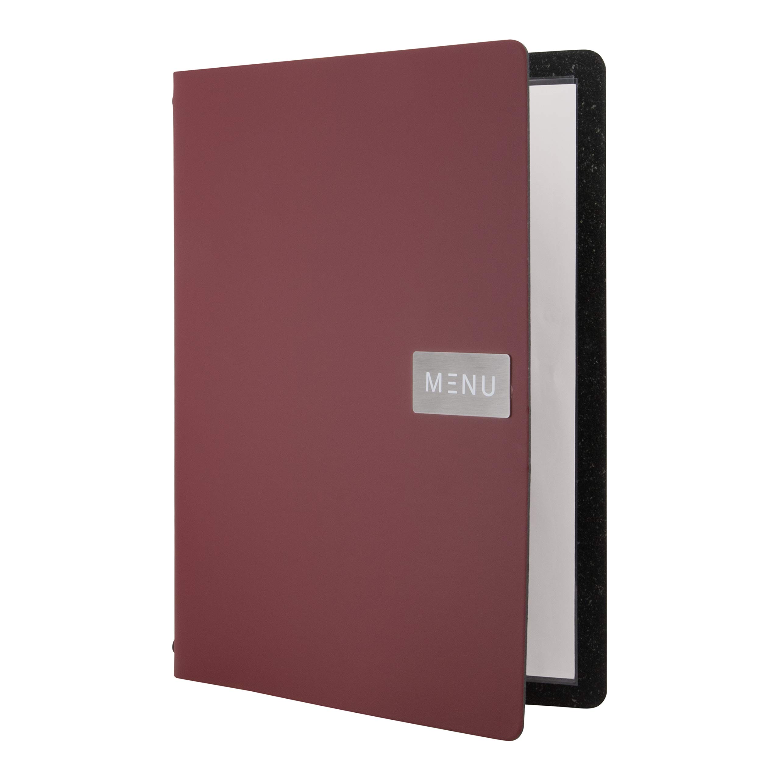 SECURIT - Speisekarte Leather Line Raw - 1 Fester, doppelseitiger Einleger = 4 DIN A4-Seiten - Möglichkeit zum Hinzufügen weiterer Einleger - Für Cafés, Bars, Restaurants - Ökoleder - Rot