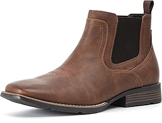 IXU Cowboy Boots For Men Square Toe Ankle Western Boots Casual Dress Slip On